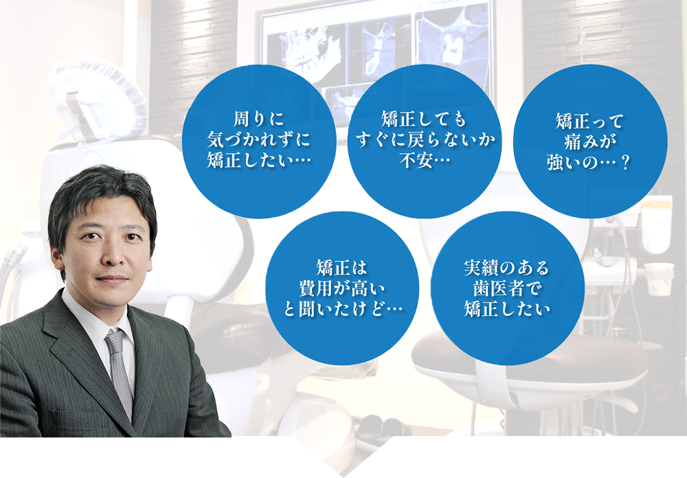 周りに気づかれずに矯正したい… 矯正してもすぐに戻らないか不安… 矯正は費用が高いと聞いたけど… 実績のある歯医者で矯正したい